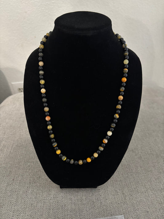 24” Bumblebee Jasper & Black Onyx Necklace with Sterling Silver Accents