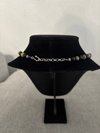 24” Bumblebee Jasper & Black Onyx Necklace with Sterling Silver Accents