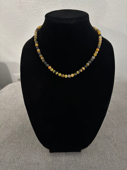 18” Bumblebee Jasper Necklace with Sterling Silver Pearl Ends