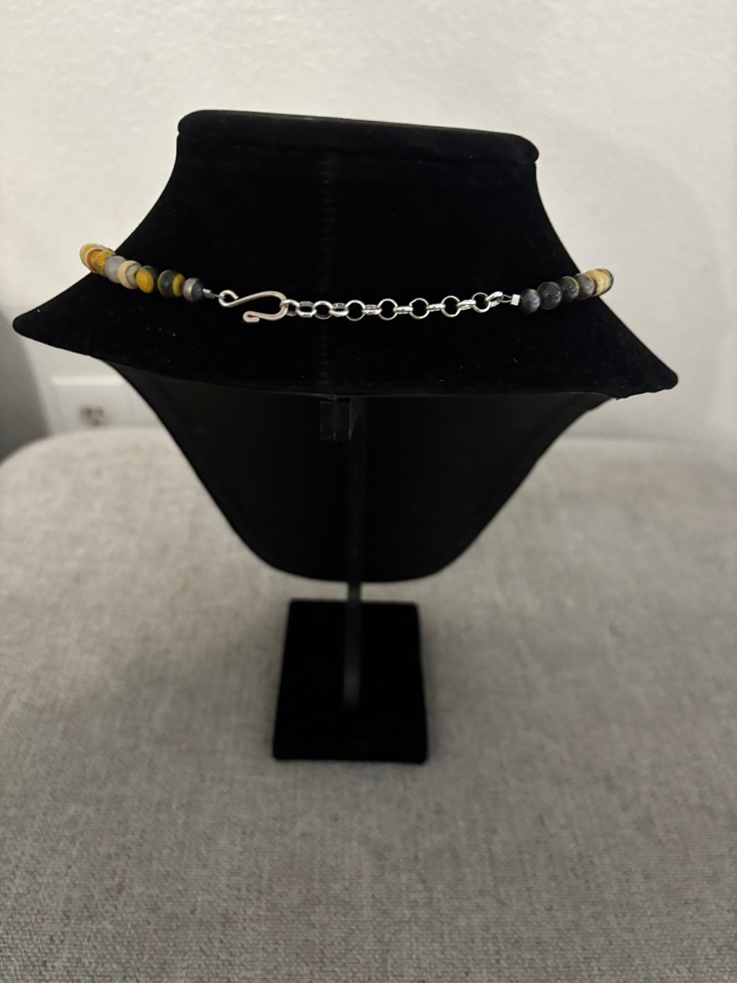 18” Bumblebee Jasper Necklace with Sterling Silver Pearl Ends