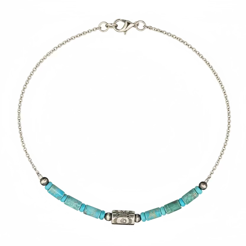 Turquoise Composite Tube Bead Necklace with Heishi Spacers, 16", Turquoise Mustang