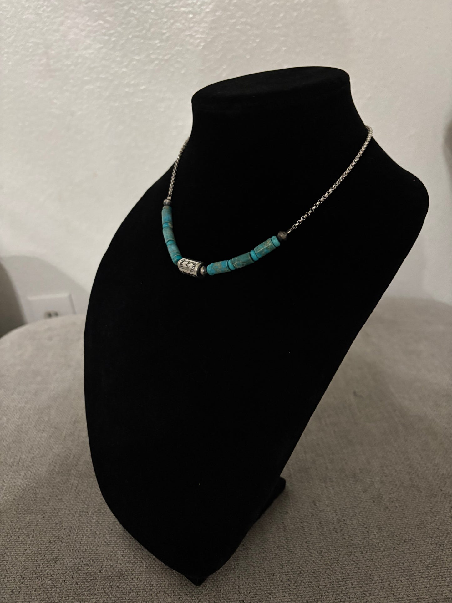 16” Turquoise Composite Tube Bead Necklace with Heishi Spacers
