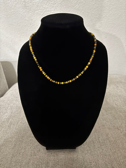 18” Round Bumblebee Jasper Necklace with Silver Pearl Ends – 5mm
