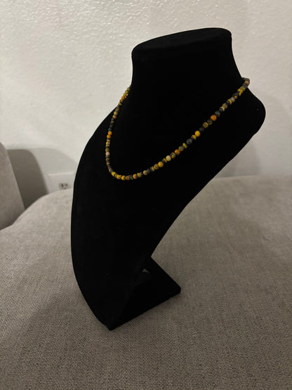 18” Round Bumblebee Jasper Necklace with Silver Pearl Ends – 5mm