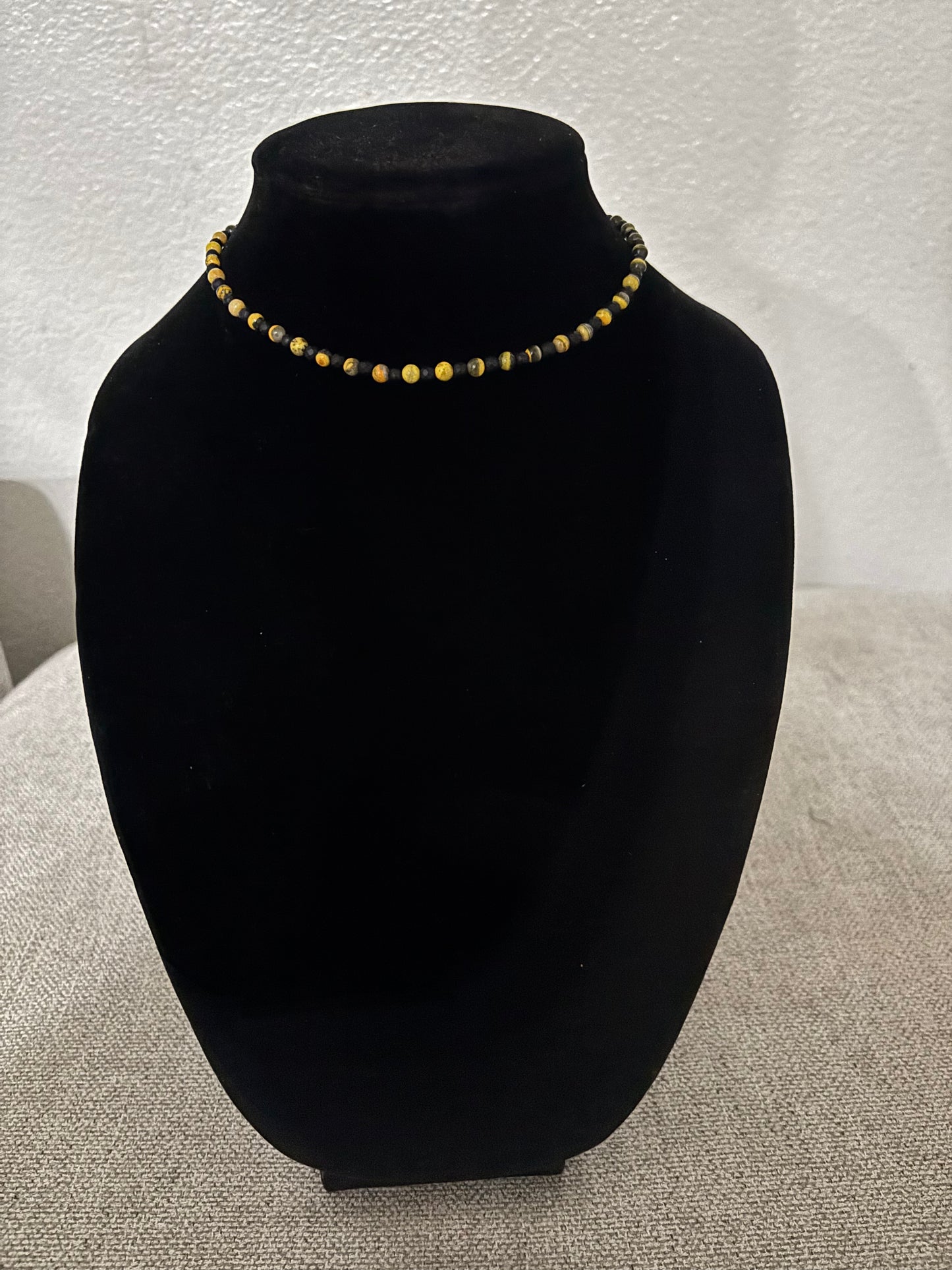 13” Bumblebee Jasper & Black Onyx Choker – 5mm & 4mm Beads
