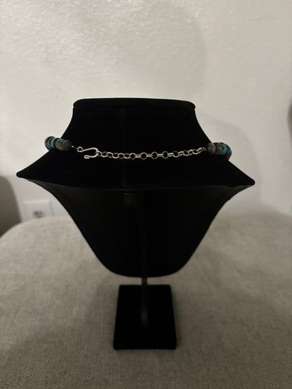 22” Cloud Mountain Turquoise Barrel Necklace with Navajo Pearls – 10mm