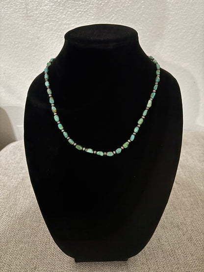 18” Fox Turquoise Nugget Necklace with Silver Pearl Spacers – 6mm