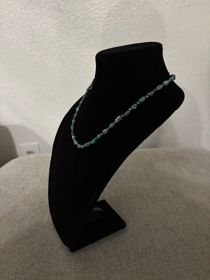 18” Fox Turquoise Nugget Necklace with Silver Pearl Spacers – 6mm