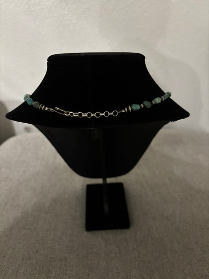 18” Fox Turquoise Nugget Necklace with Silver Pearl Spacers – 6mm