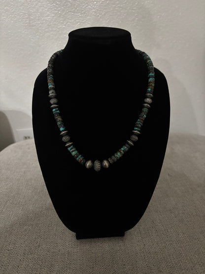 21” Cloud Mountain Turquoise Rondelle Necklace with Navajo Pearls
