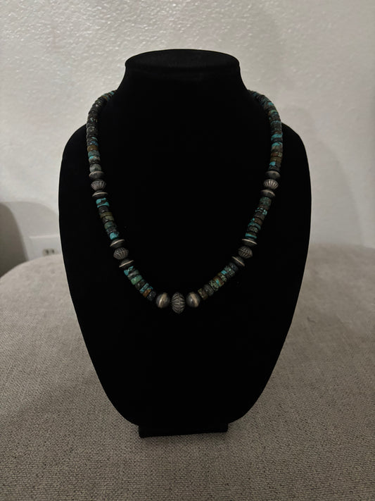 21” Cloud Mountain Turquoise Rondelle Necklace with Navajo Pearls