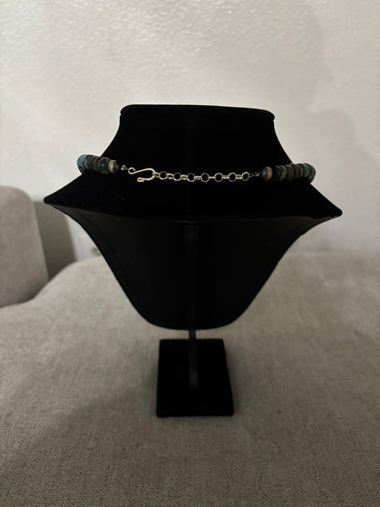 21” Cloud Mountain Turquoise Rondelle Necklace with Navajo Pearls