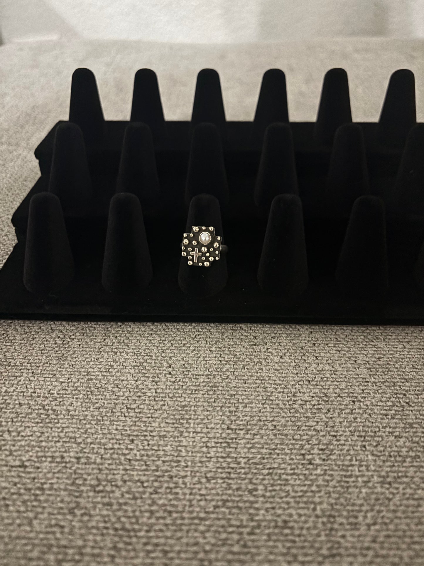 Raymond Coriz Sterling Silver Raindrop & Cross Ring (Size 6.5)