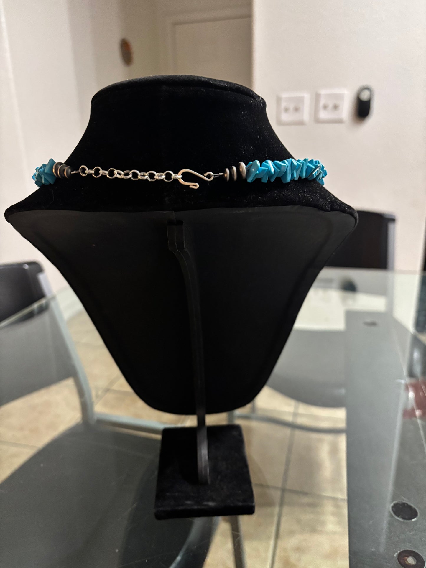 18” Kingman Turquoise Heishi Necklace with Pearl Ends