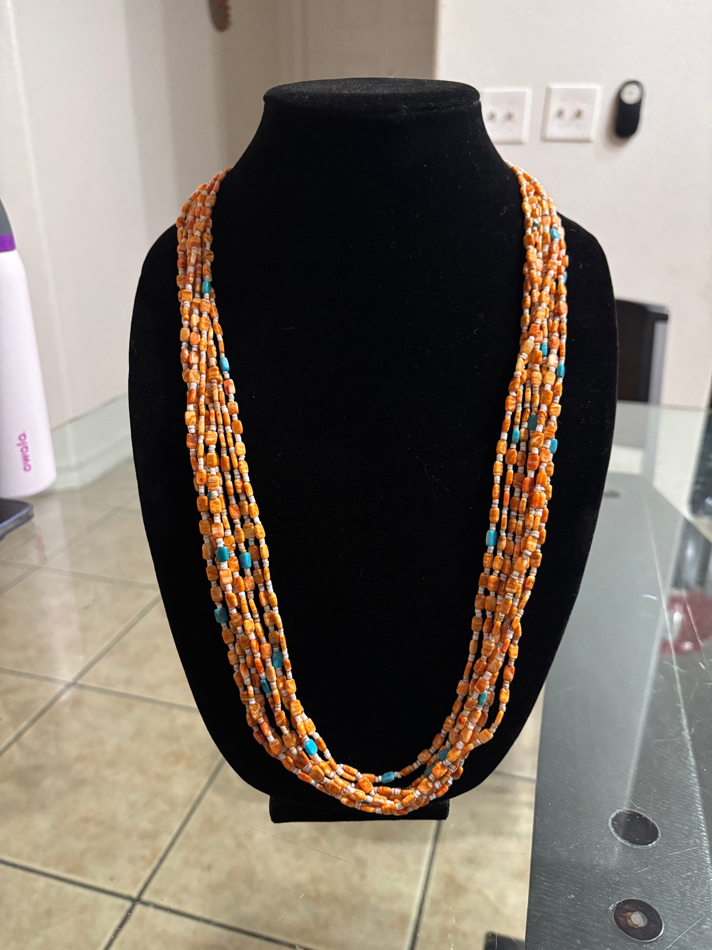 30” Multi-Stone 8-Strand Necklace – Spiny Oyster, Turquoise & Pen Shell