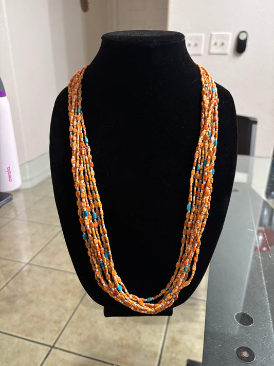 30” Multi-Stone 8-Strand Necklace – Spiny Oyster, Turquoise & Pen Shell