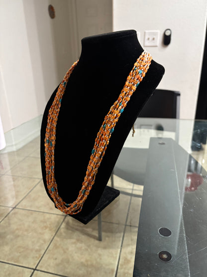 30” Multi-Stone 8-Strand Necklace – Spiny Oyster, Turquoise & Pen Shell