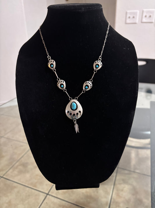 18” Vintage Bear Claw Shadow Box Necklace with Feather Detail