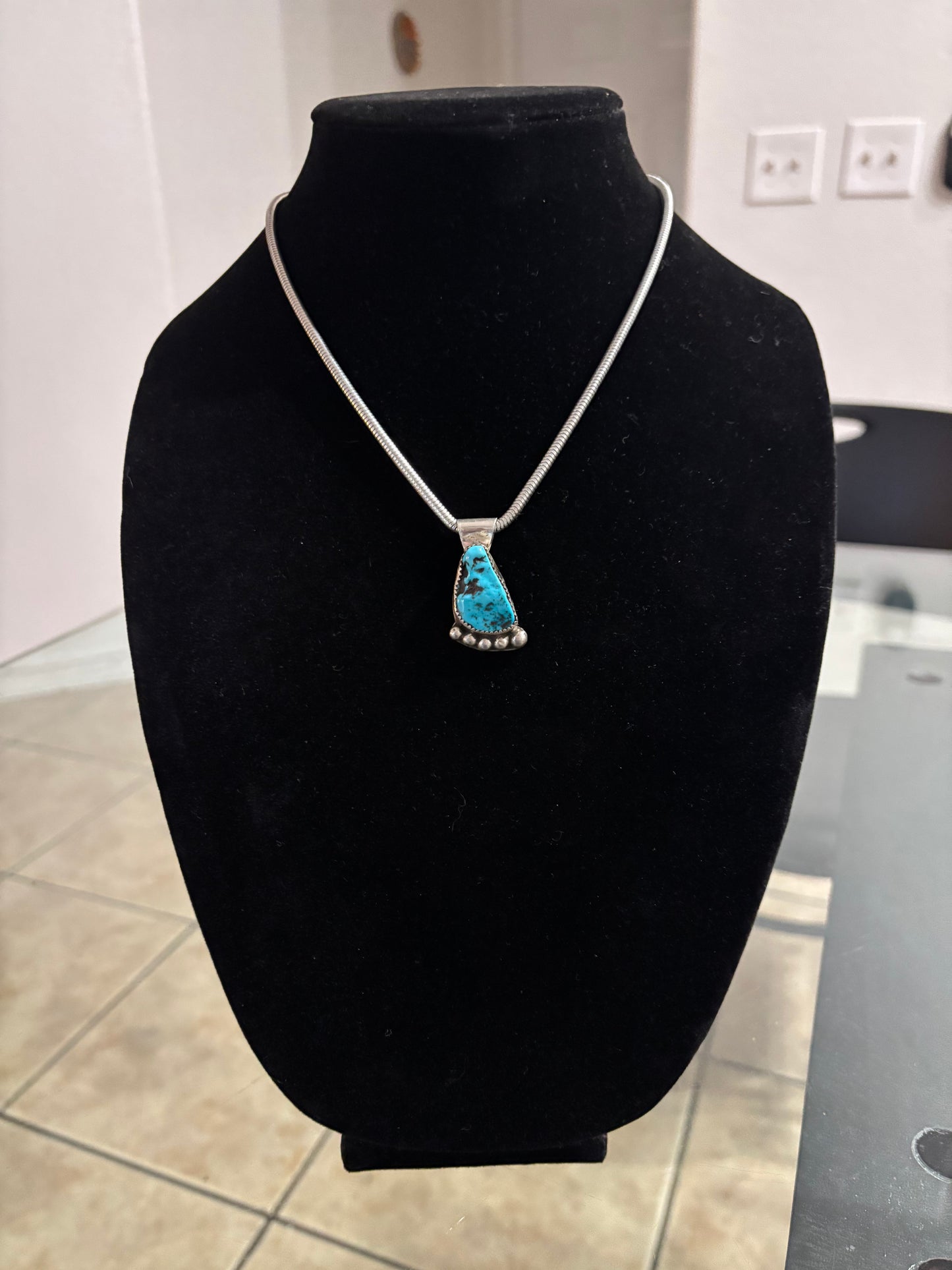 18” Sterling Silver Snake Chain with Sleeping Beauty Turquoise Pendant