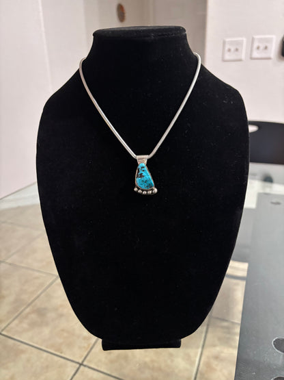 18” Sterling Silver Snake Chain with Sleeping Beauty Turquoise Pendant