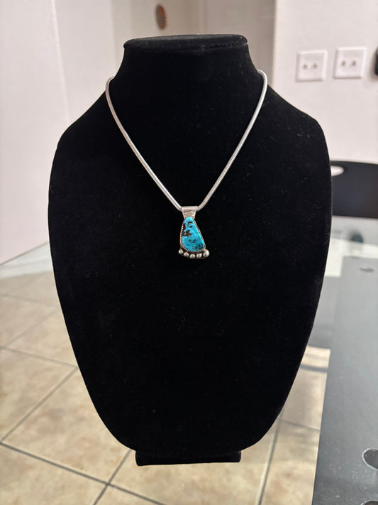 18” Sterling Silver Snake Chain with Sleeping Beauty Turquoise Pendant