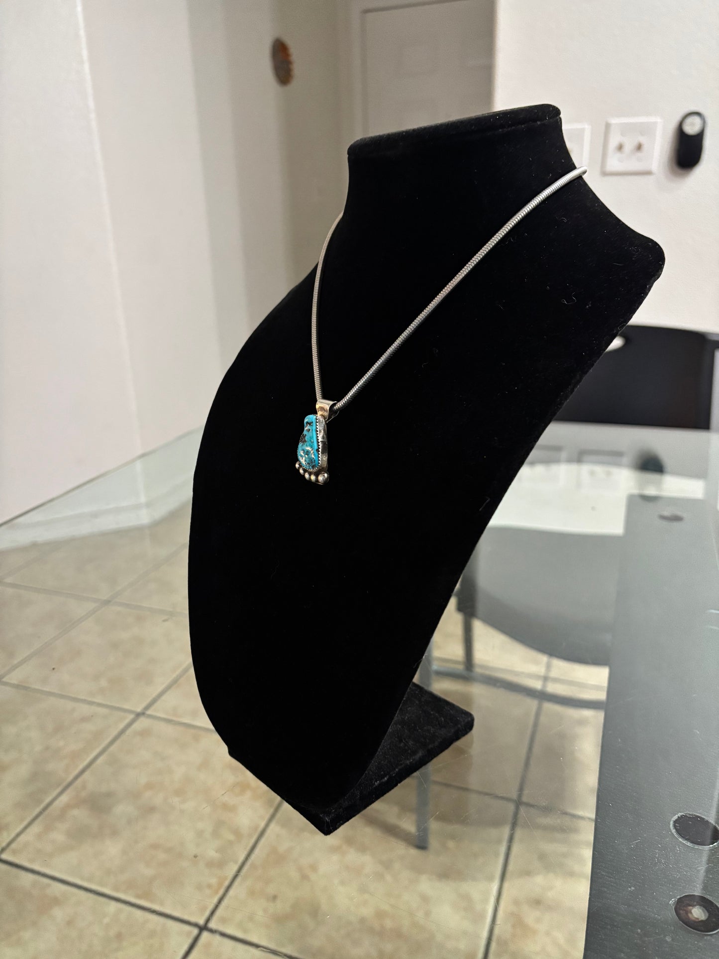 18” Sterling Silver Snake Chain with Sleeping Beauty Turquoise Pendant