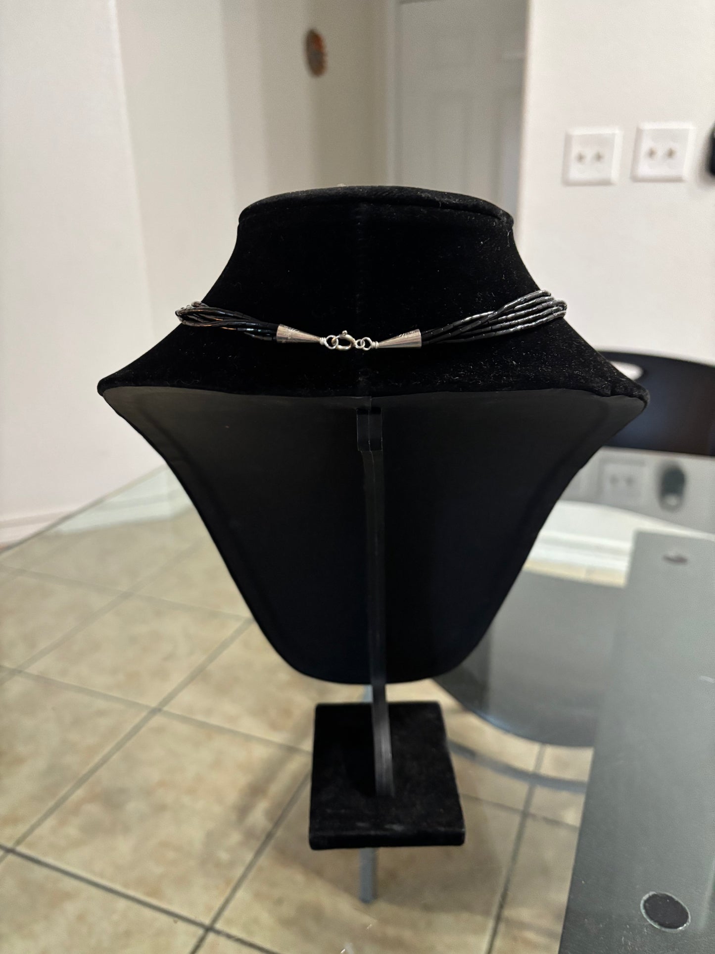 16” Southwest Jet Heishi Necklace – 5 Strand