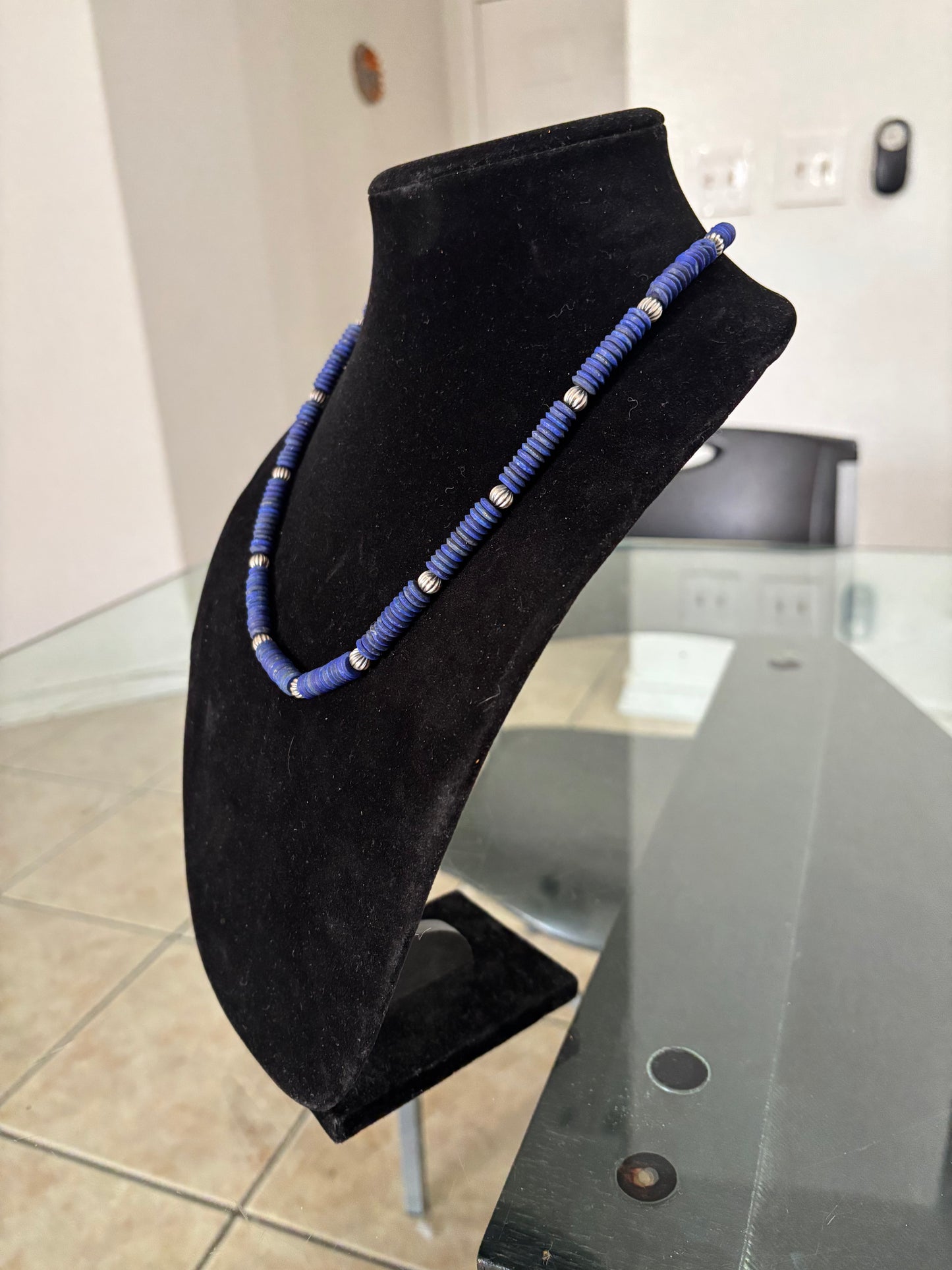 20” Lapis Lazuli Necklace with Sterling Silver Pumpkin Beads