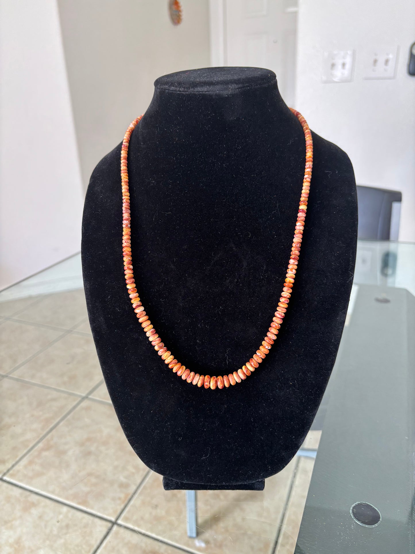 22” Yellow Spiny Oyster Graduated Rondelle Necklace