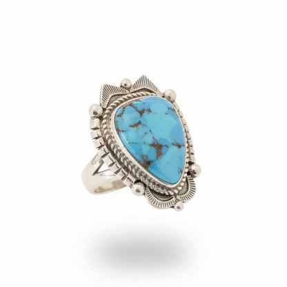Golden Hills Turquoise Adjustable Ring with Filework by Glen Washington, Navajo