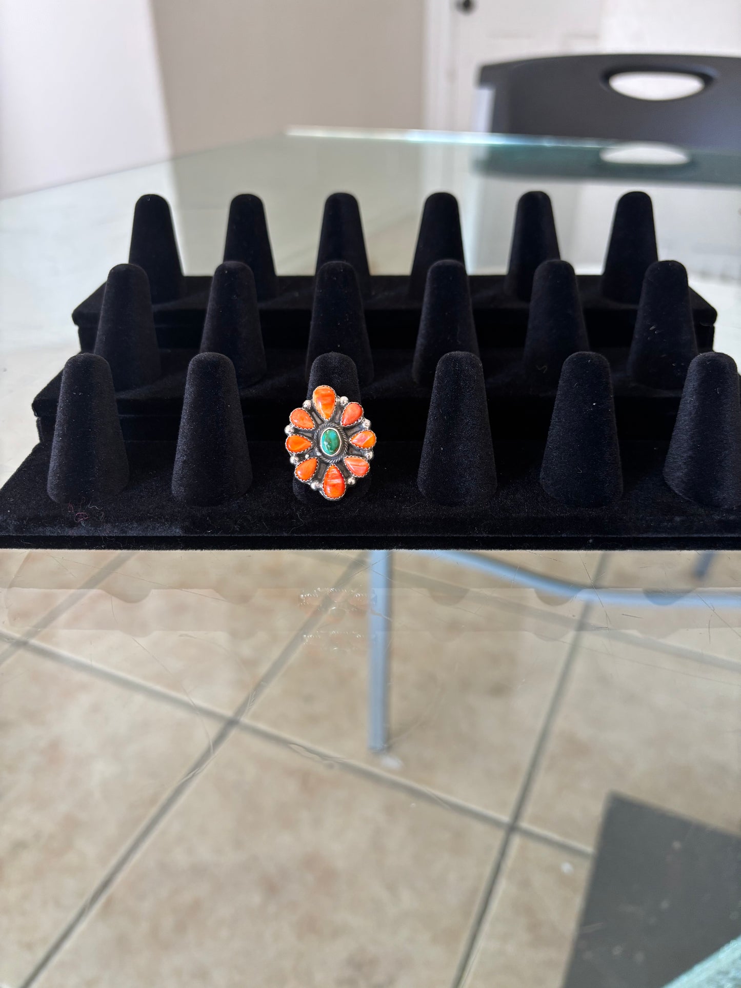 Spiny Oyster & Sonoran Gold Cluster Ring by Sheila Tsosie — Adjustable