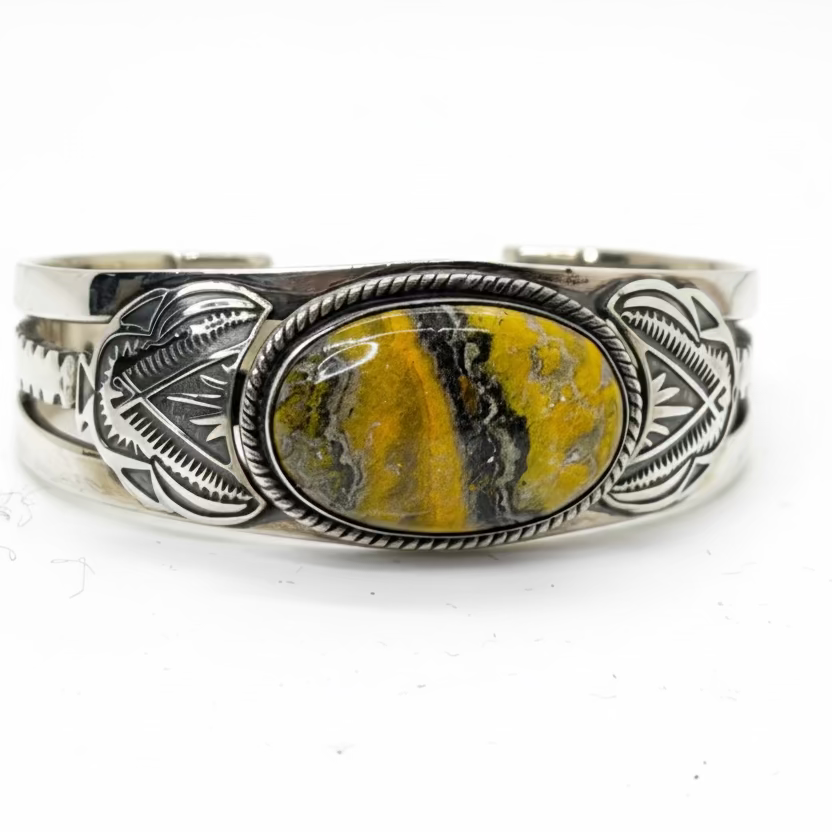 The Veronica Cuff Bracelet in Bumblebee Jasper by Turquoise Mustang