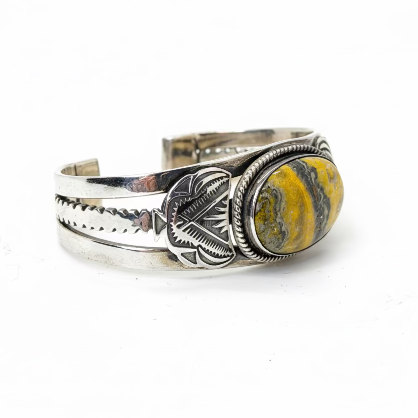 The Veronica Cuff Bracelet in Bumblebee Jasper by Turquoise Mustang