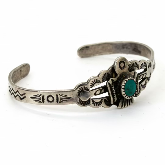 Original 1920s Harvey Era Turquoise Baby Cuff Bracelet, Navajo