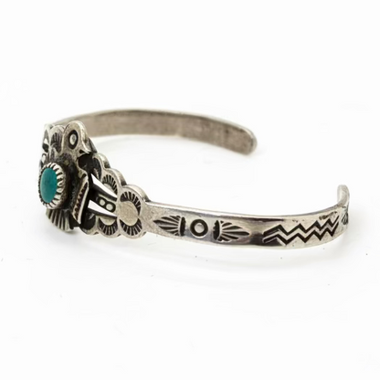 Original 1920s Harvey Era Turquoise Baby Cuff Bracelet, Navajo