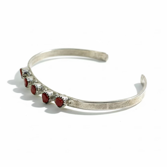 Vintage Five-Stone Red Coral Baby Cuff Bracelet, Navajo