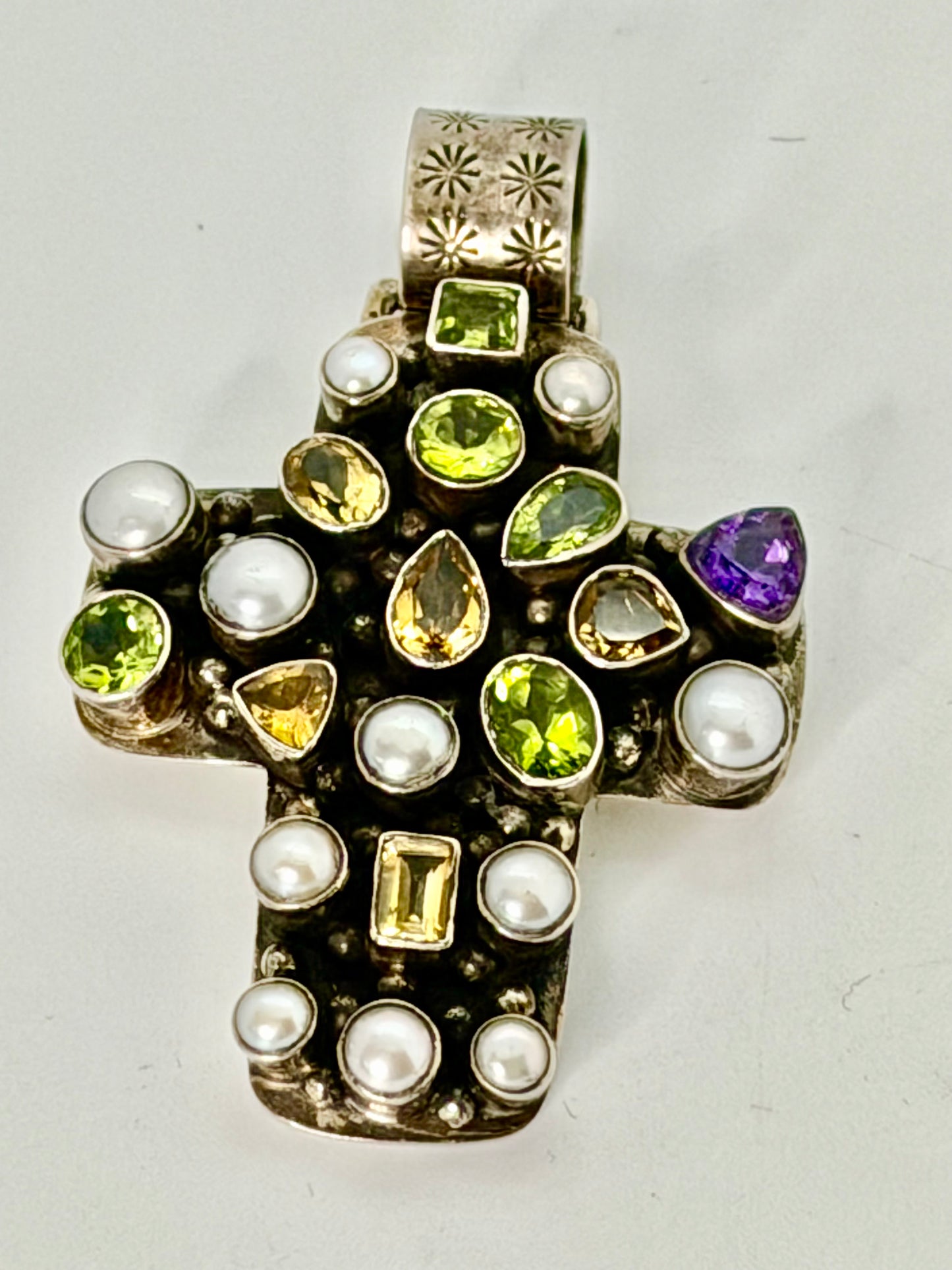 Multi Stone Cross Pendant