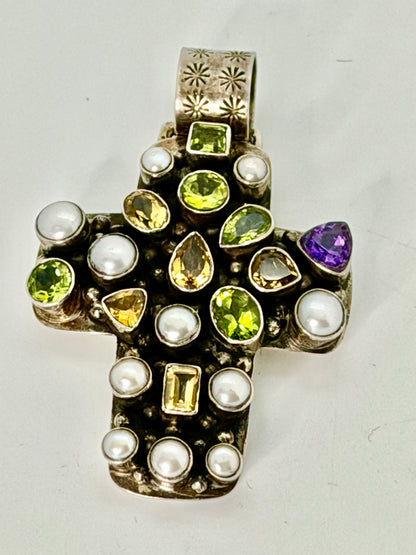 Multi Stone Cross Pendant