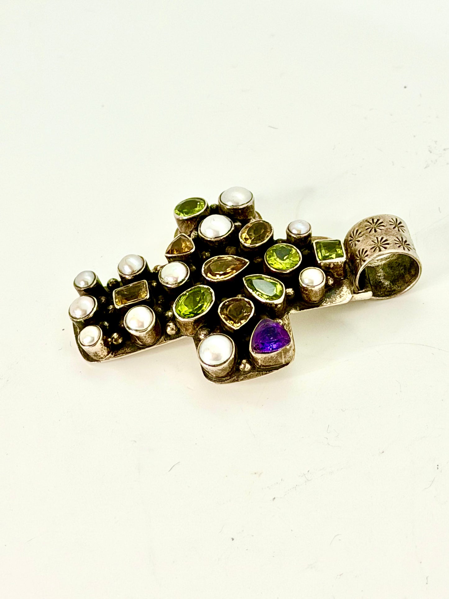 Multi Stone Cross Pendant