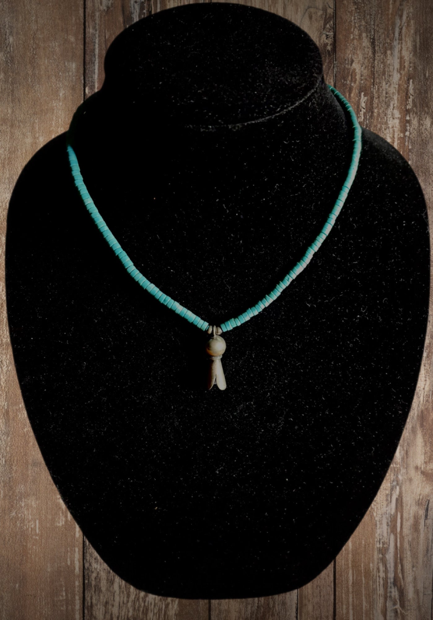 5mm 16" Kingman Heishi with Squash Blossom Pendant