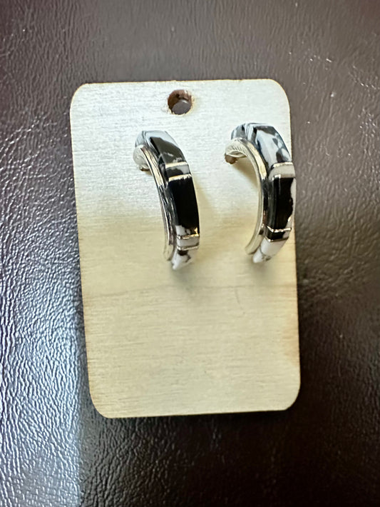 White Buffalo Inlaid Stud Half Hoops, Tammie Johnson