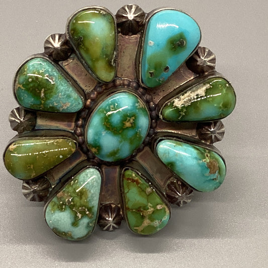 Ring, Nine Stone Cluster Sonoran Gold, Peterson Johnson crafted from Sterling Silver, an exquisite Rings Native American designed by Turquoise Mustang.