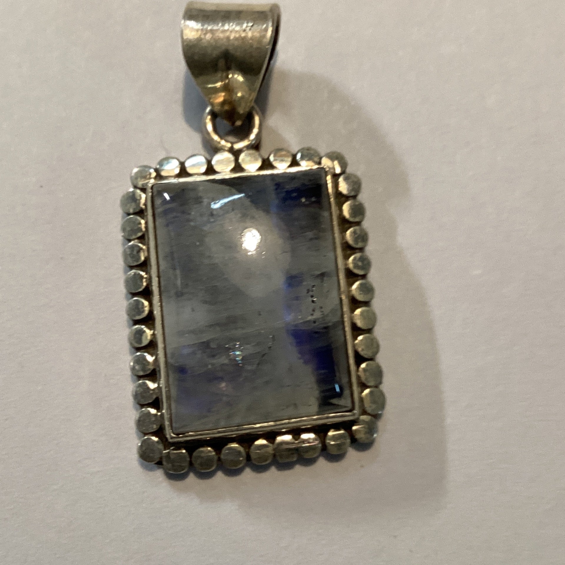 Pendant, Medium Rectangular Moonstone, Darryl Becenti crafted from Sterling Silver, an exquisite Pendants Native Amercian designed by Turquoise Mustang.