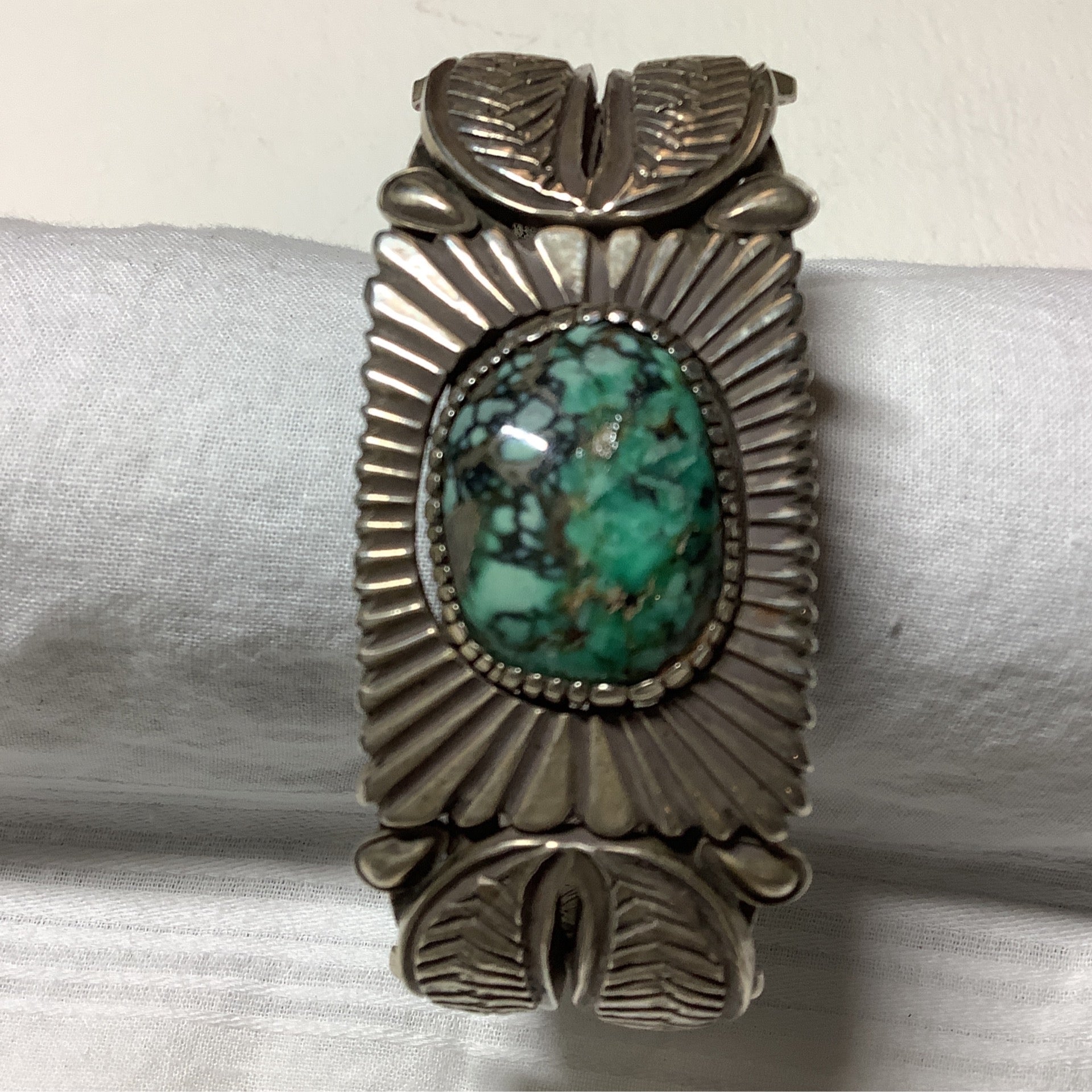 Bracelet, HEavy Stampwork, Freeform Broken Arrow,Tufa CAst Cuff, Kris Billie crafted from Sterling Silver, an exquisite Bracelets Native America designed by Turquoise Mustang.