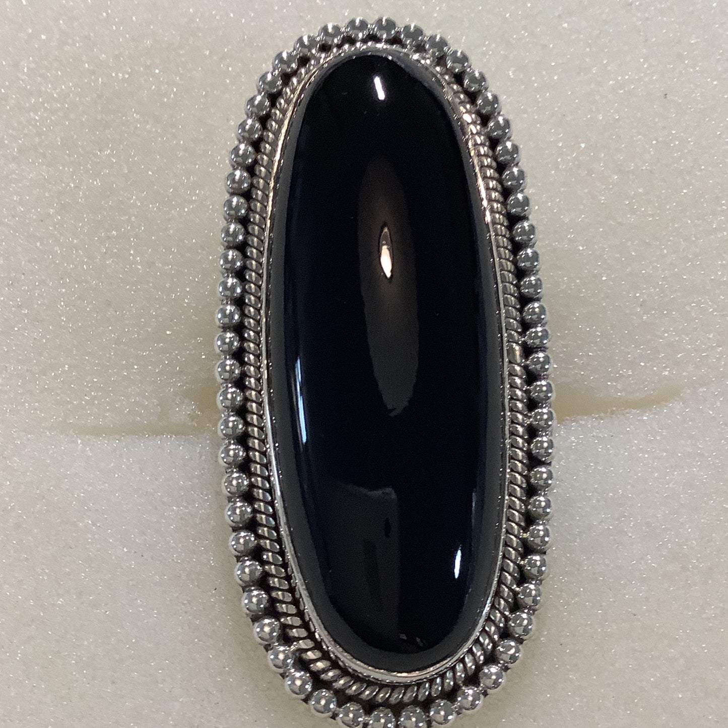 Ring, Onyx, Large Oval. ball bezel, DD crafted from Sterling Silver, an exquisite Dan Dodson Rings designed by Turquoise Mustang.