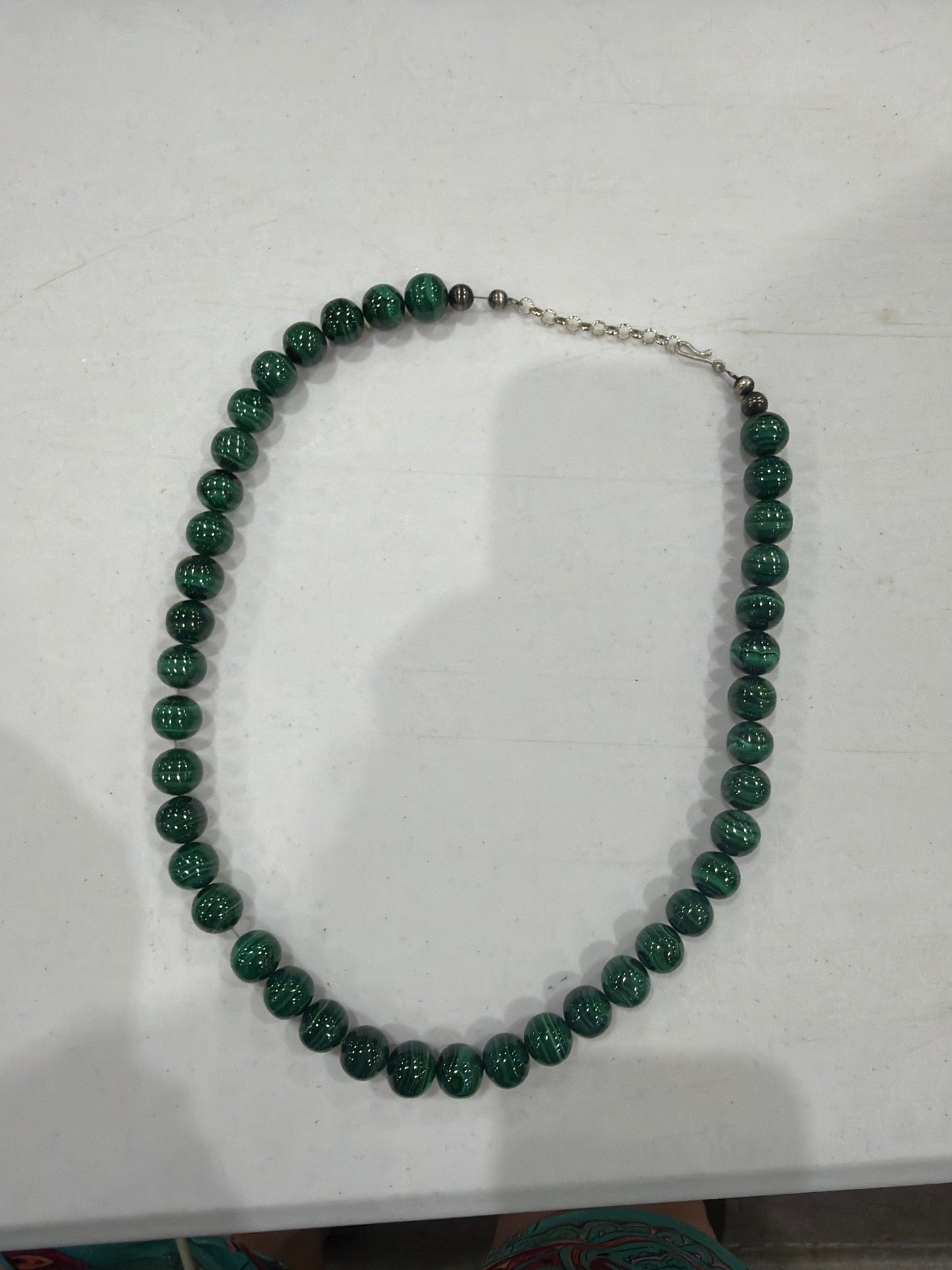 28" Malachite Bead Necklace with Sterling Silver Accents, Handmade by Turquoise Mustang