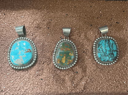 Assorted Large single stone Pendants by Mary Spencer: Number 8, Kingman Ceremonial, Royston, Birdseye Red Web - Turquoise Mustang