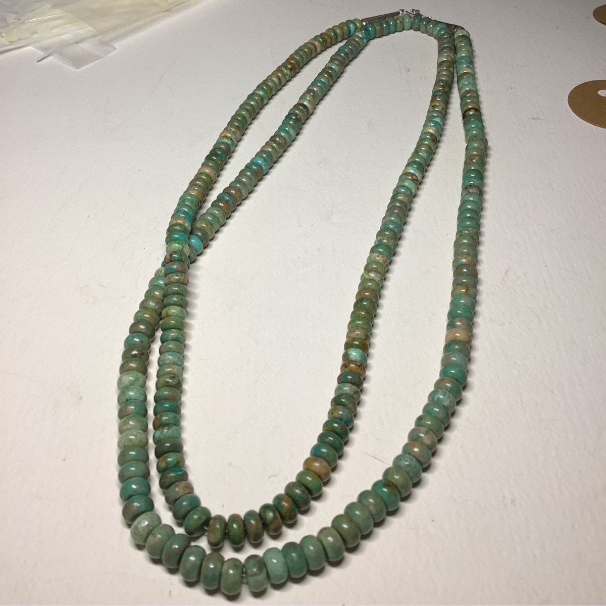 Necklace, 20" Kingman Mine Turquoise Sage Green 8mm Rondelles, silver beads, Turquoise Mustang - Turquoise Mustang