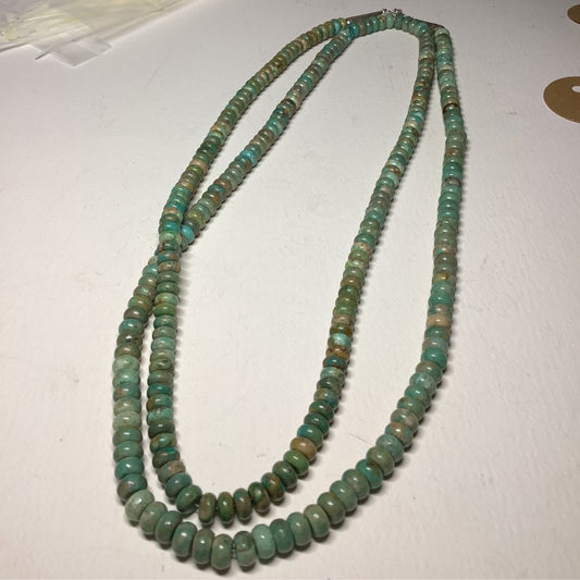 Necklace, 20" Kingman Mine Turquoise Sage Green 8mm Rondelles, silver beads, Turquoise Mustang - Turquoise Mustang