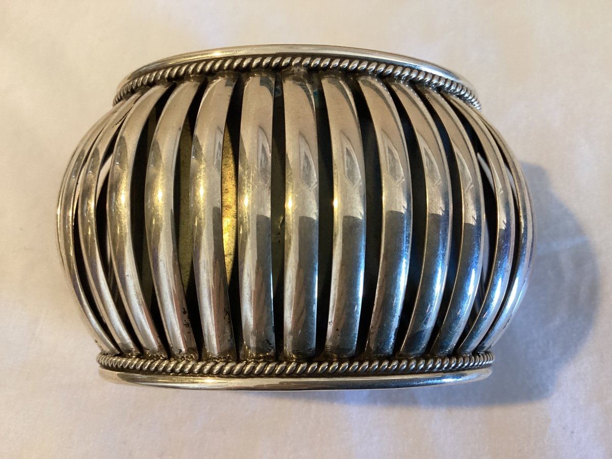 Bracelet, all silver extra Lg. "Centipede", PA, Paul Arviso - Turquoise Mustang